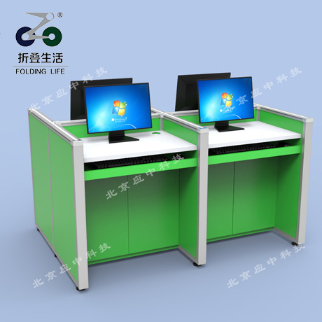 四人位王字形鹦鹉绿升降屏风电脑桌
