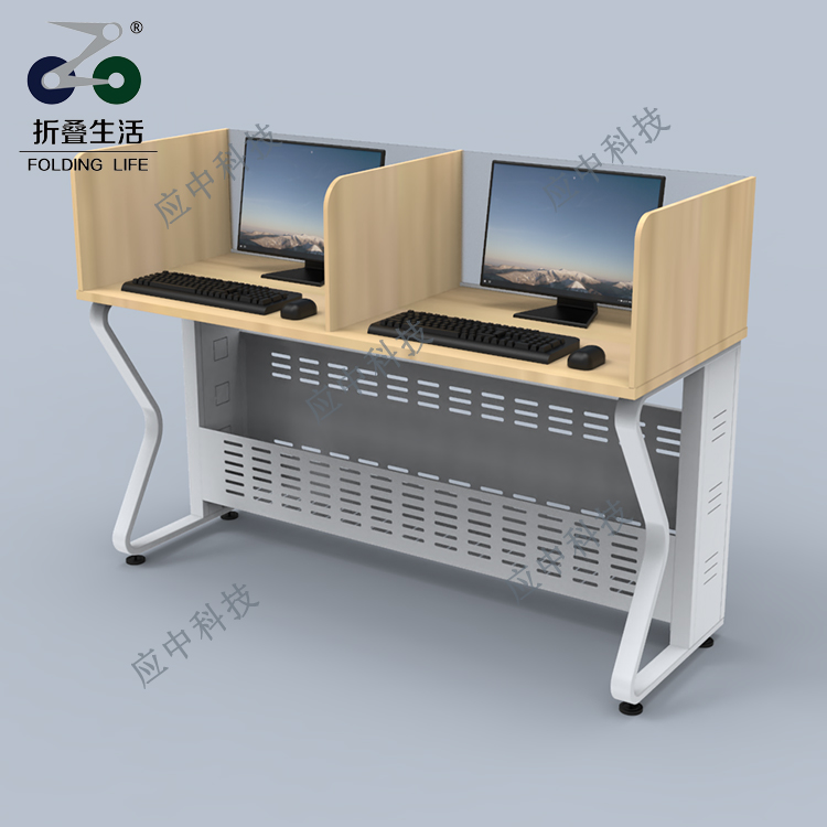 钢木结构E字型固定屏风电脑桌