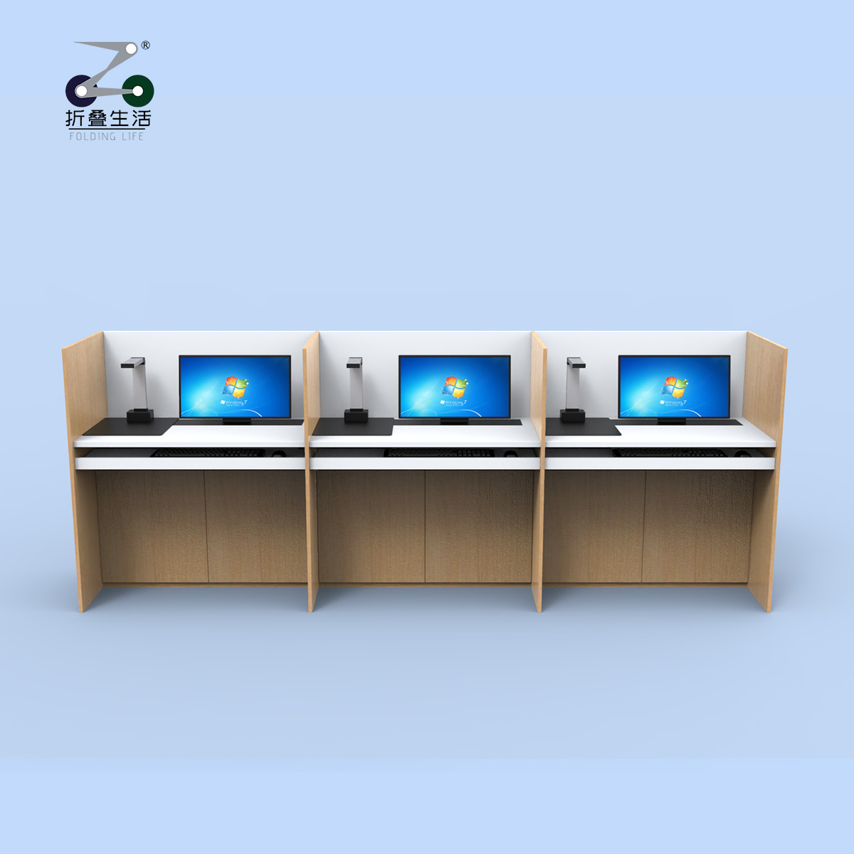 三人位液晶屏升降器固定屏风电脑桌