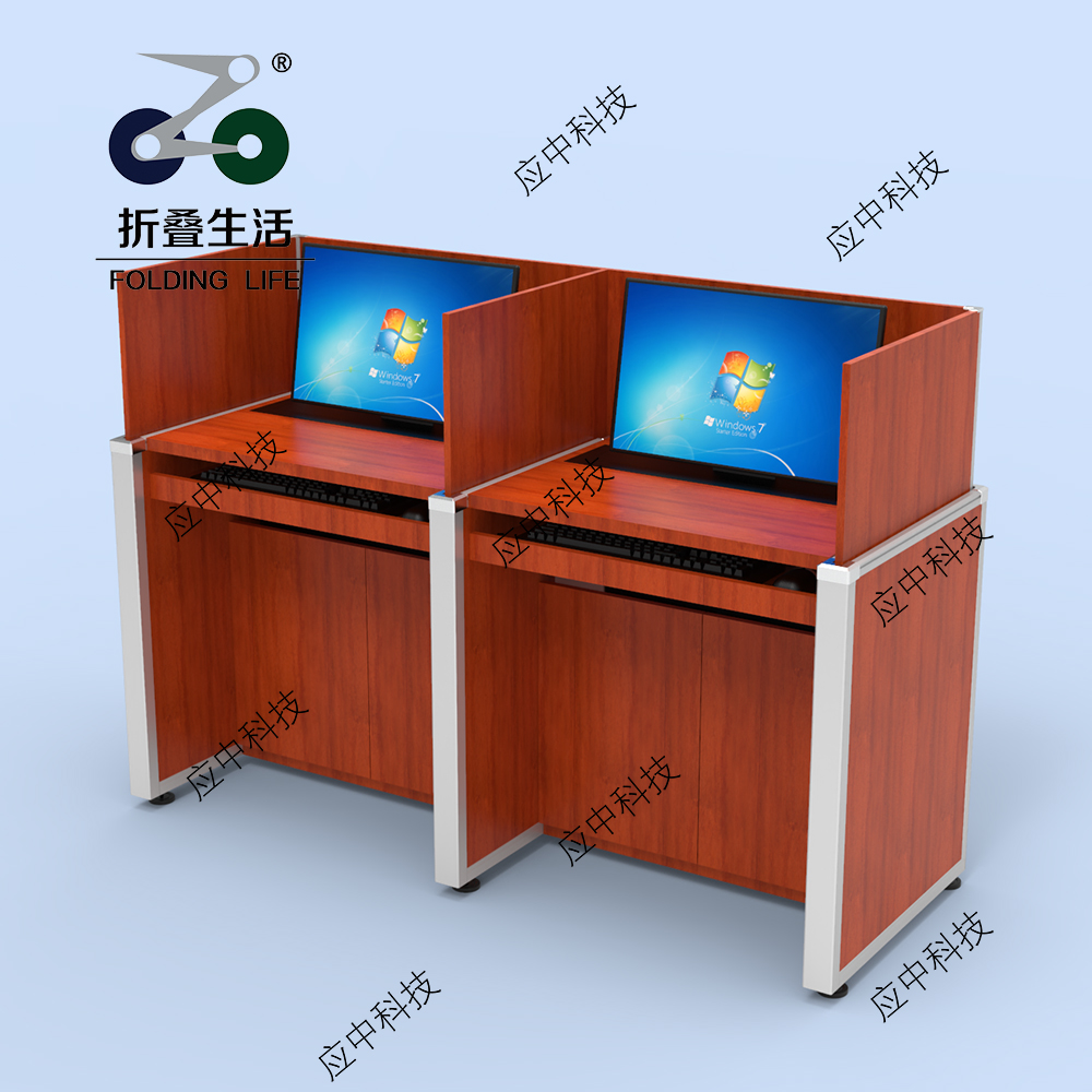 屏风液晶屏升降电脑桌（深红光面）