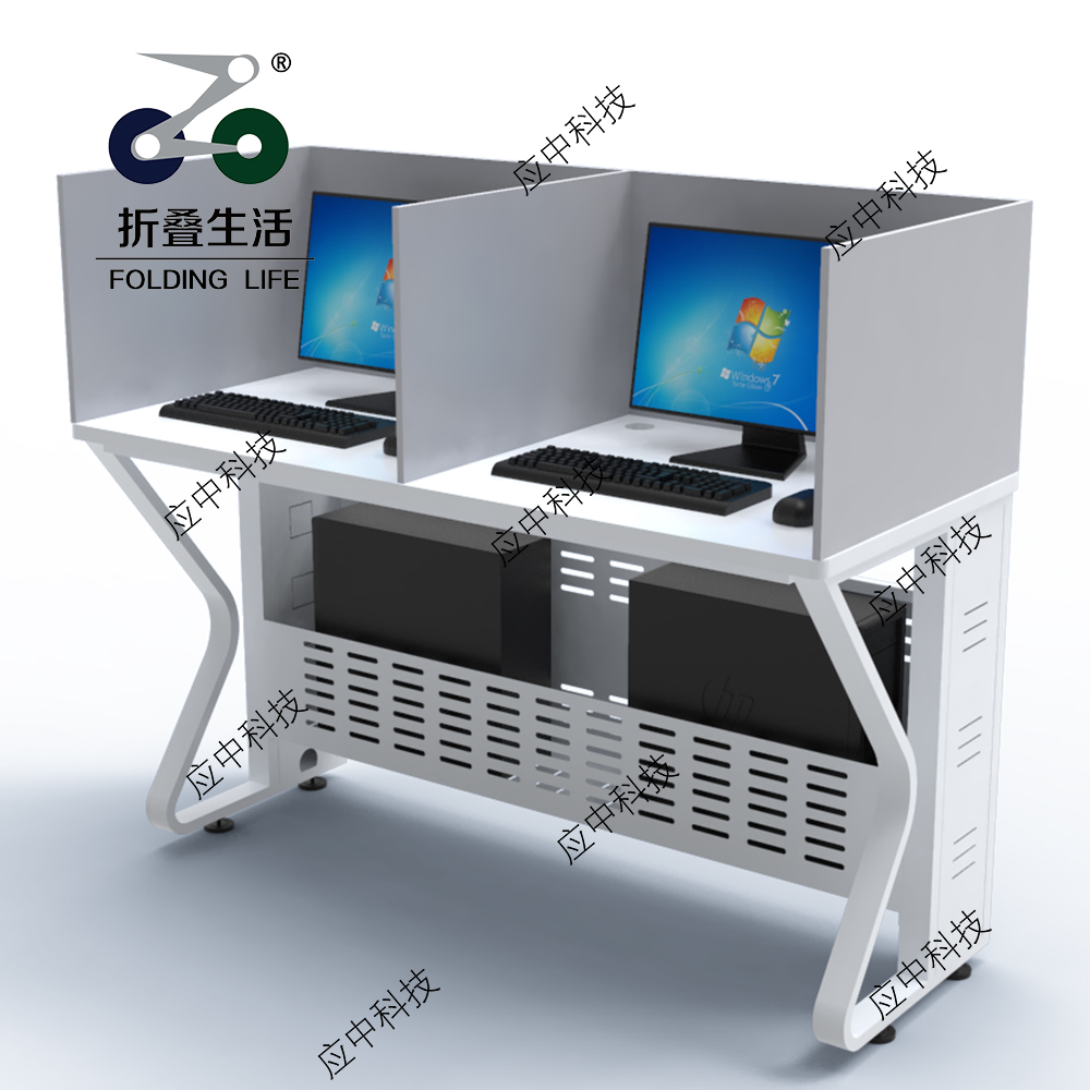 钢木结构E字型固定屏风电脑桌