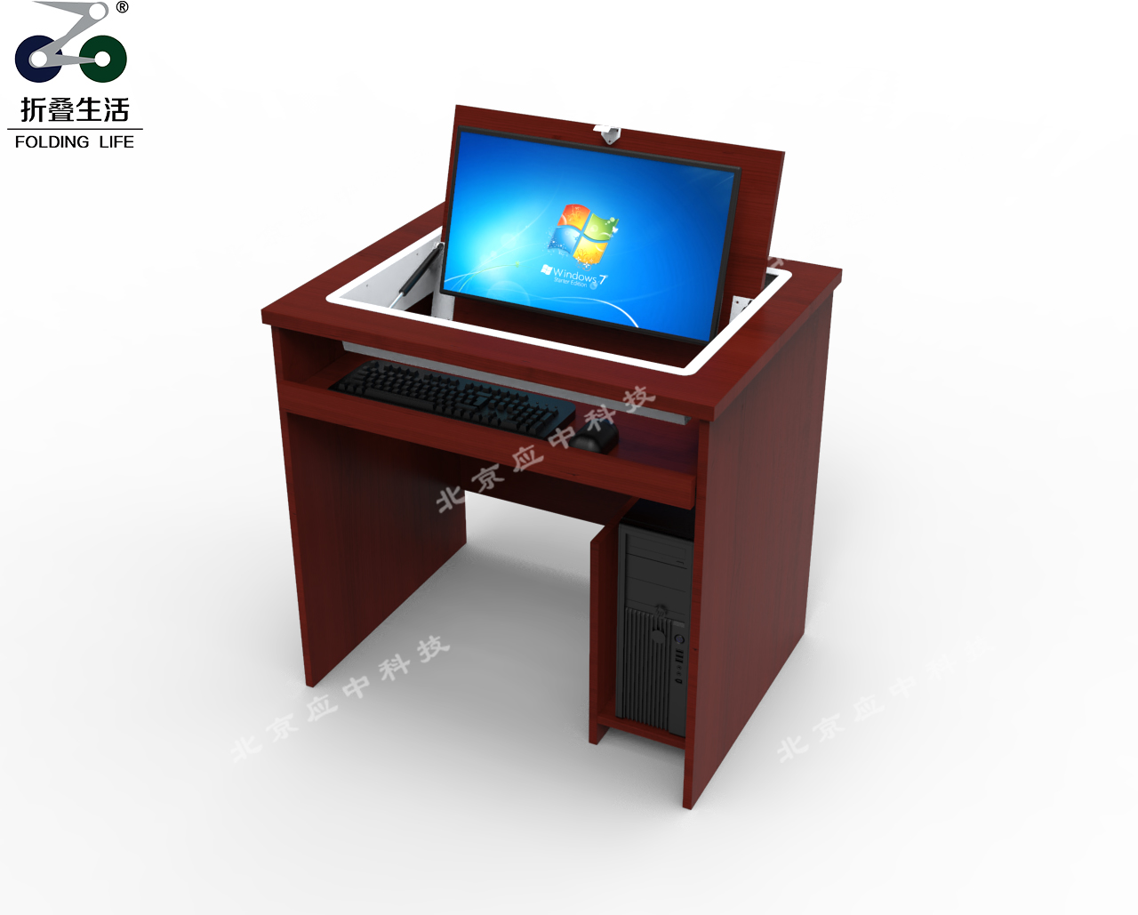 Q1翻转电脑桌-多功能办公桌-显示器隐藏电脑桌