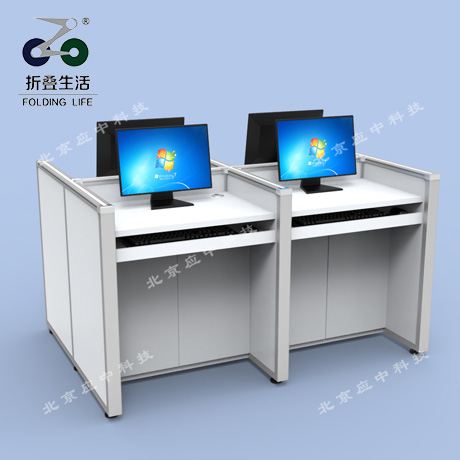 四人位王字型暖白色升降屏风电脑桌
