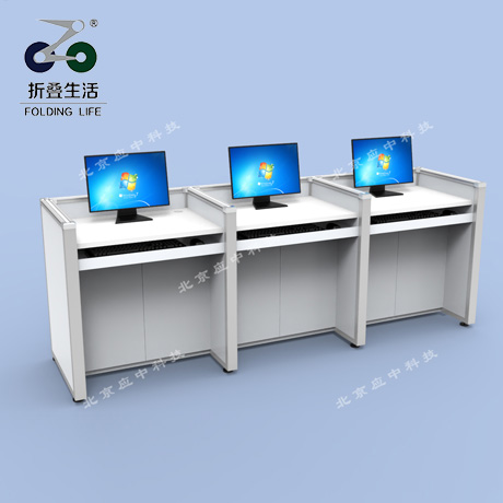 三人位升降屏风电脑桌（暖白色）