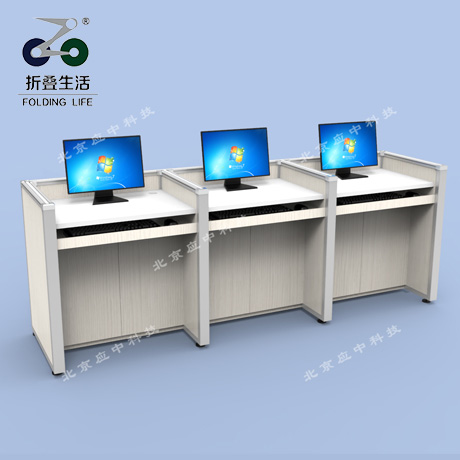 三人位升降屏风电脑桌（木纹色）