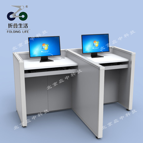 山字型升降屏风电脑桌（白鲸灰）